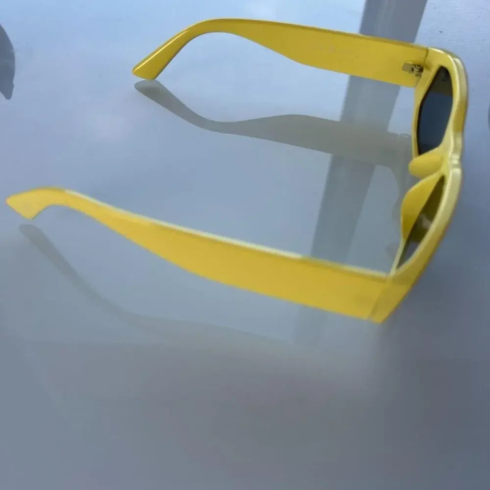 Bright Yellow Chunky Rectangular Sunglasses Retro Vintage Style Unisex